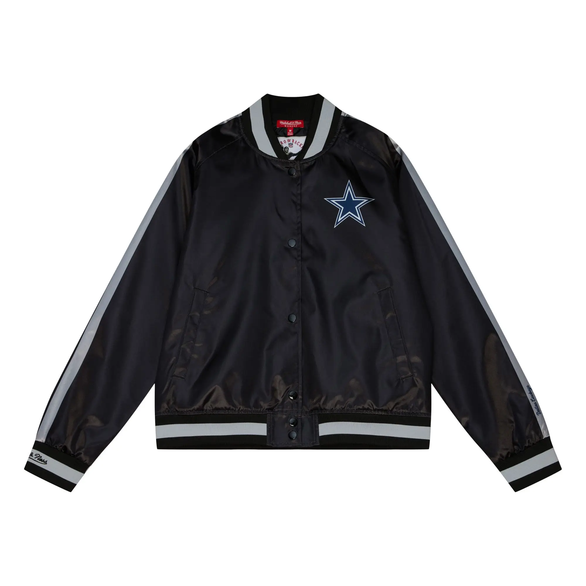 Dallas Cowboys Women's Raglan Satin Full-Snap Black Varsity Jacket