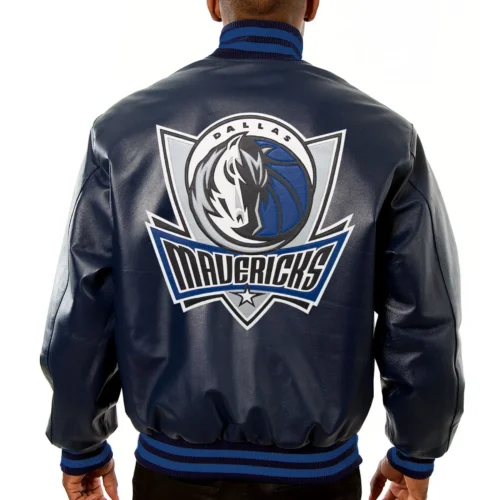 Alternative view of Dallas Mavericks Full Leather Varsity Navy Jacket