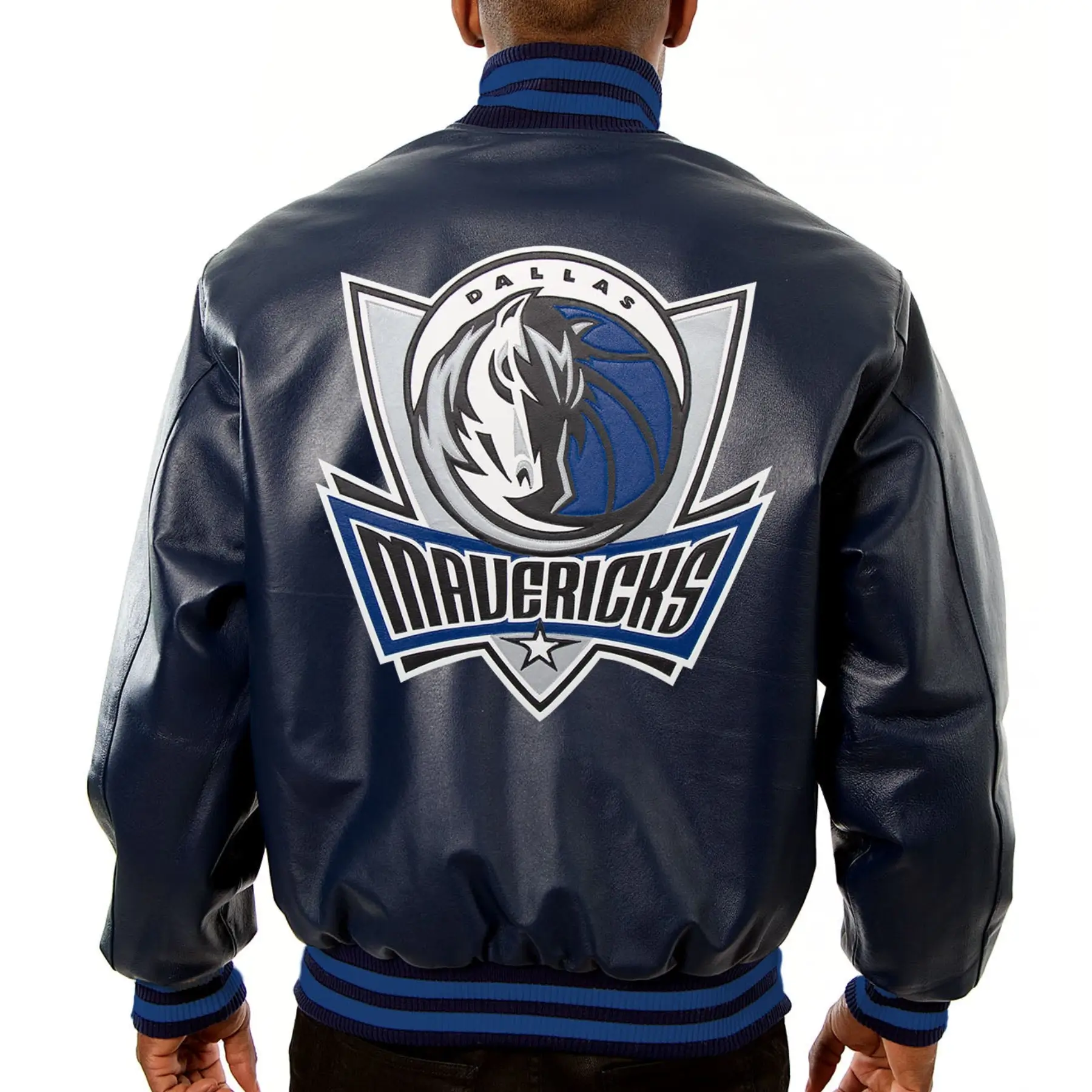 Dallas Mavericks Full Leather Varsity Navy Jacket - Image 2