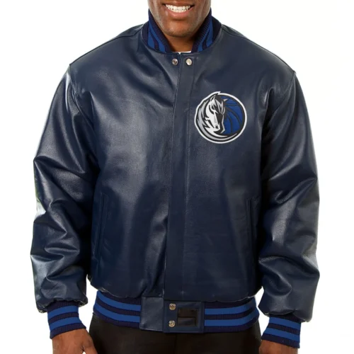 Dallas Mavericks Full Leather Varsity Navy Jacket