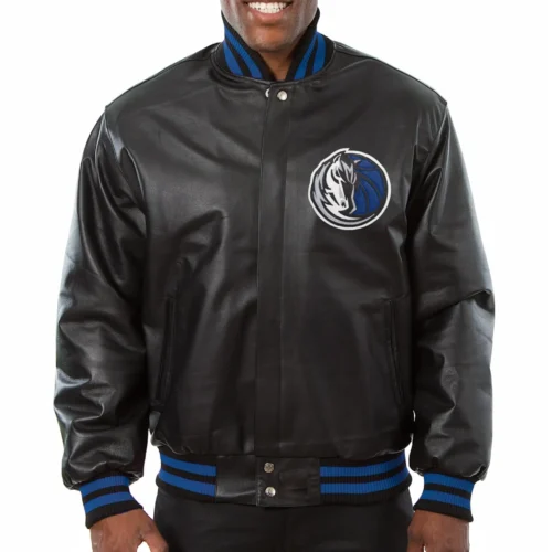Dallas Mavericks Full Leather Varsity Jacket - Black