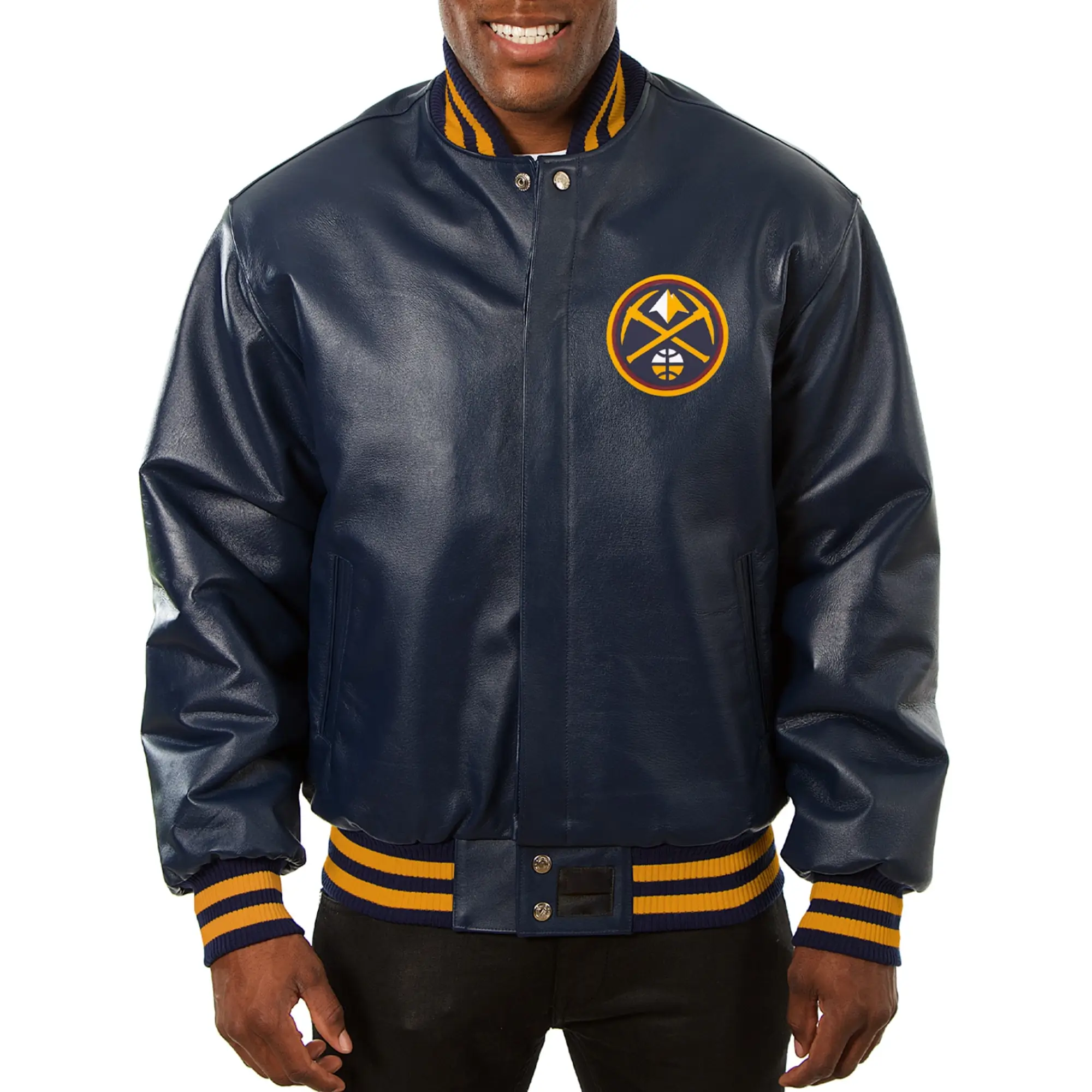 Denver Nuggets Full Leather Varsity Navy Jacket