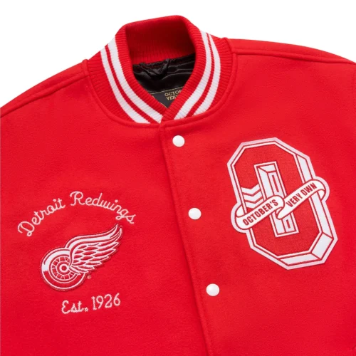 Detroit Red Wings Full-Snap Wool Varsity Red Jacket - Image 3