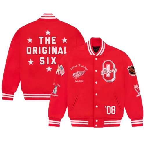 Detroit Red Wings Full-Snap Wool Varsity Red Jacket - Image 7