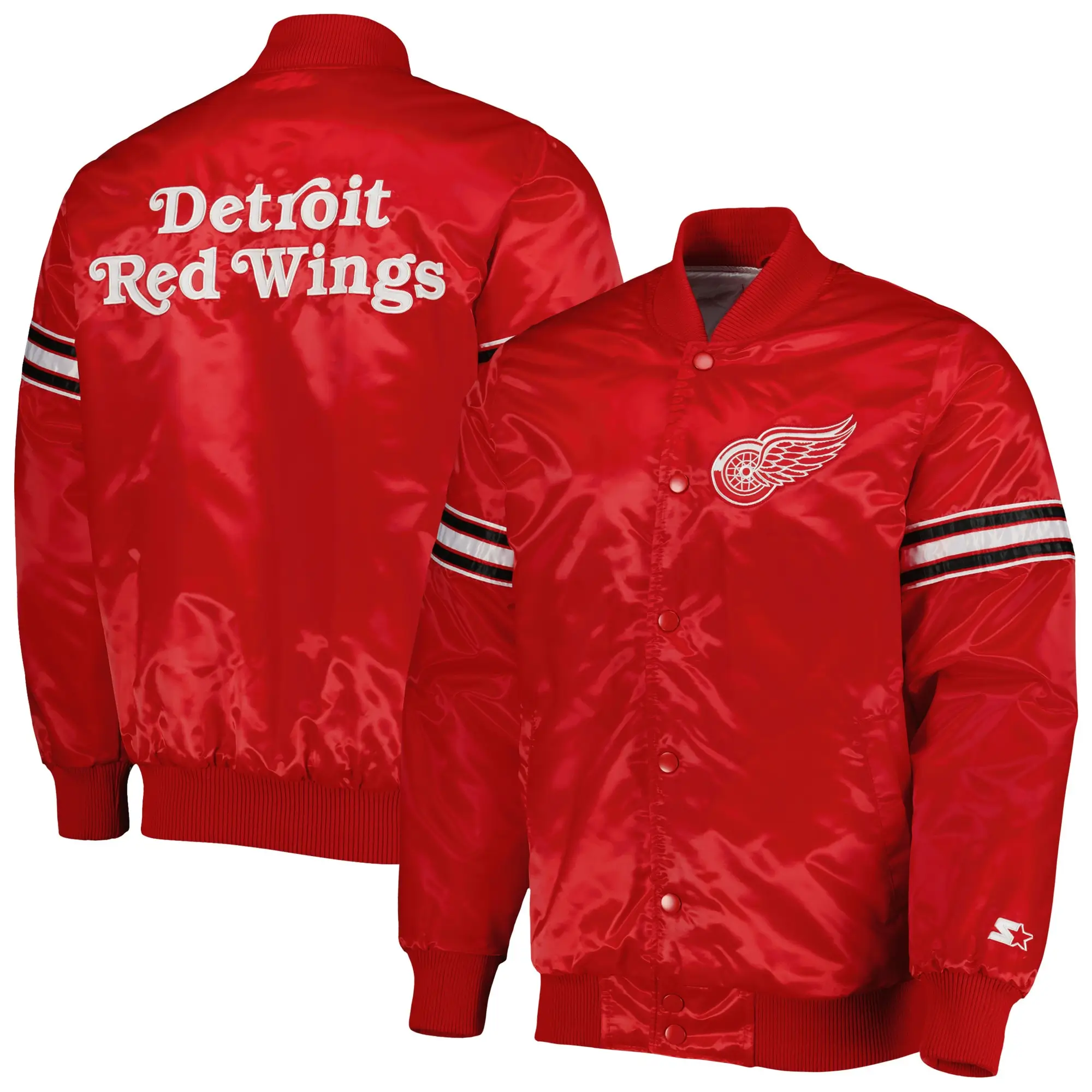 Detroit Red Wings The Pick & Roll Satin Varsity Jacket - Red - Image 4
