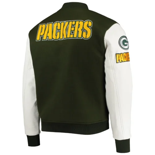 Alternative view of Green Bay Packers Classic Green & White Varsity Jacket