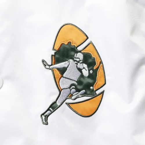 Green Bay Packers The Enforcer Satin White/Green Varsity Jacket - Image 3