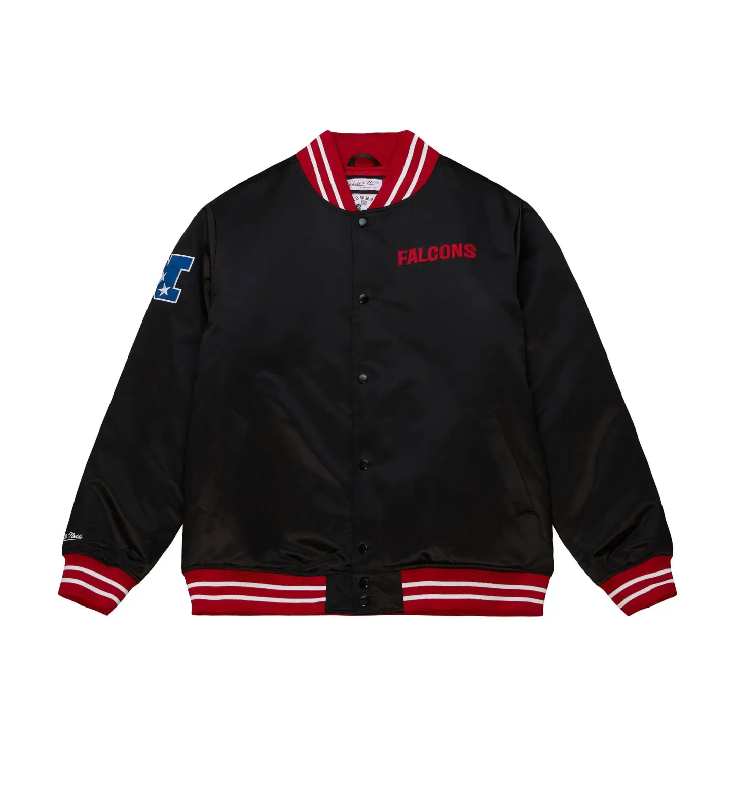 Atlanta Falcons Heavyweight Full-Snap Black Satin Varsity Jacket