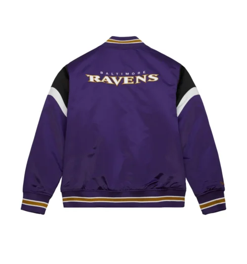 Alternative view of Baltimore Ravens Cooperstown Heavyweight Full-Snap Purple Satin Varsity Jacket