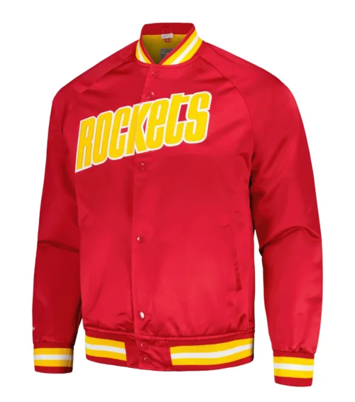Houston Rockets Throwback Wordmark Red Satin Varsity Jacket