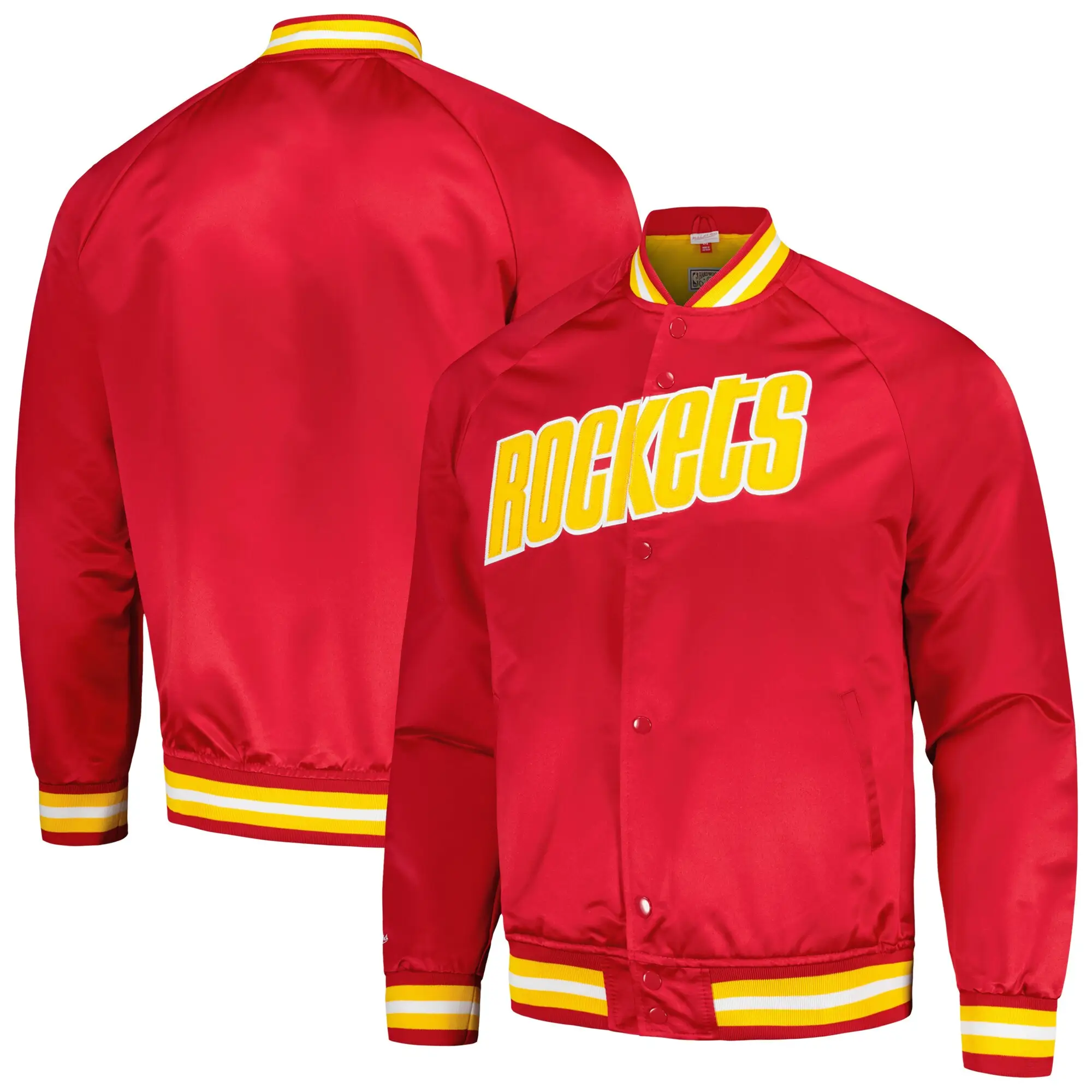 Houston Rockets Throwback Wordmark Red Satin Varsity Jacket - Image 3