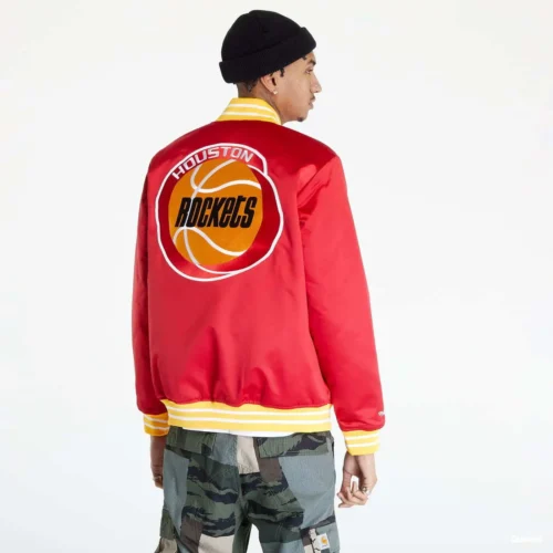 Alternative view of Houston Rockets Hardwood Classics Red Satin Varsity Jacket