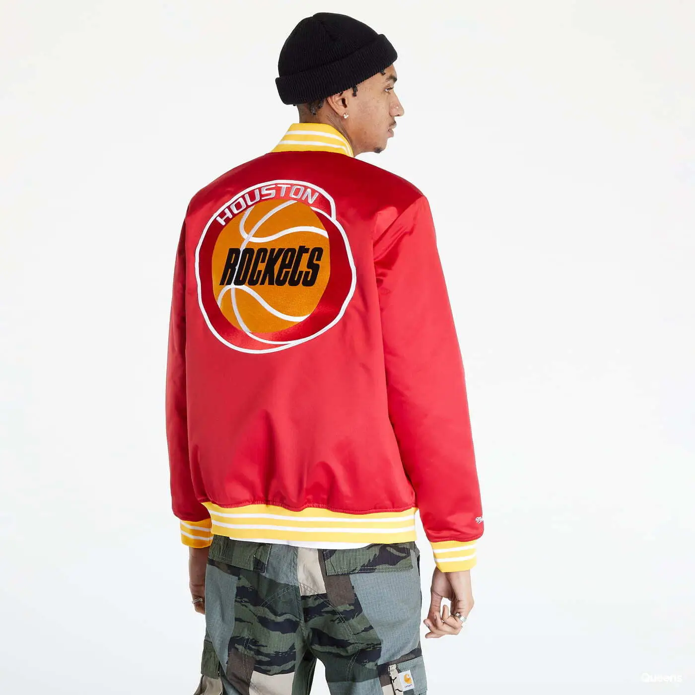 Houston Rockets Hardwood Classics Red Satin Varsity Jacket - Image 2