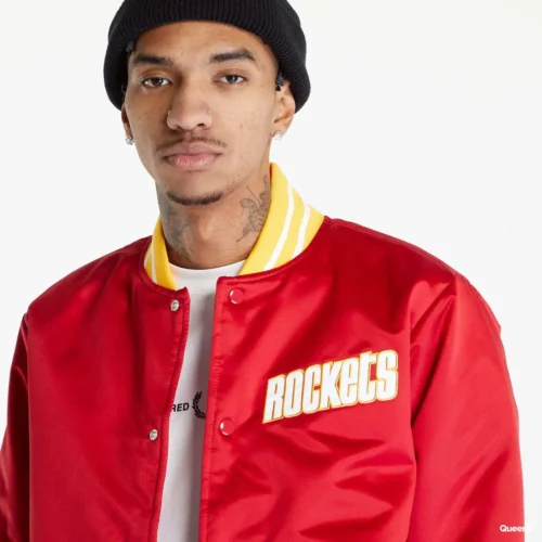 Houston Rockets Hardwood Classics Red Satin Varsity Jacket - Image 3