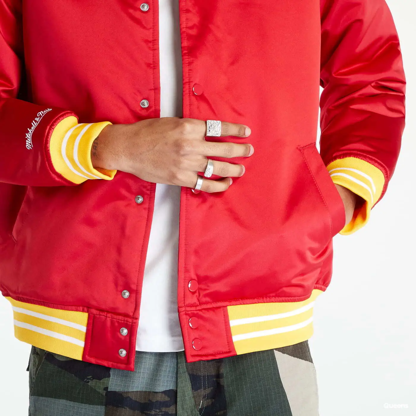 Houston Rockets Hardwood Classics Red Satin Varsity Jacket - Image 4