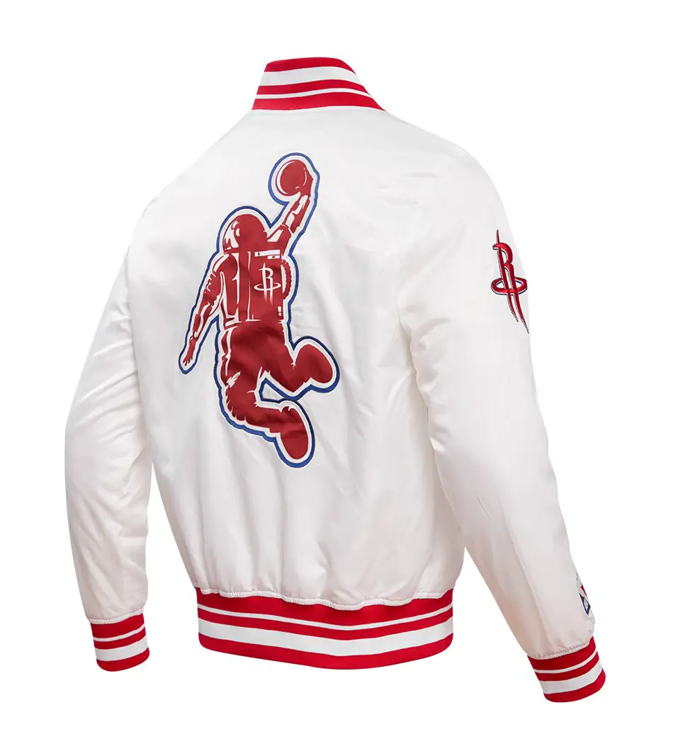 Houston Rockets City Edition Full-Snap White Satin Varsity Jacket - Image 2