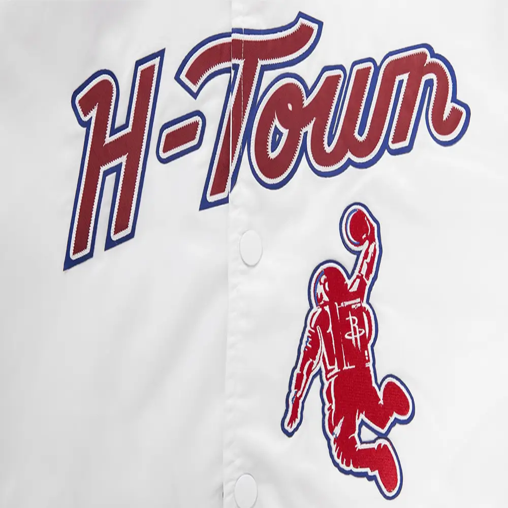 Houston Rockets City Edition Full-Snap White Satin Varsity Jacket - Image 3