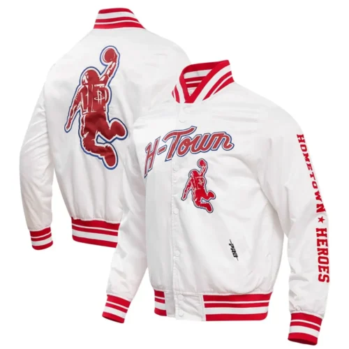 Houston Rockets City Edition Full-Snap White Satin Varsity Jacket - Image 6