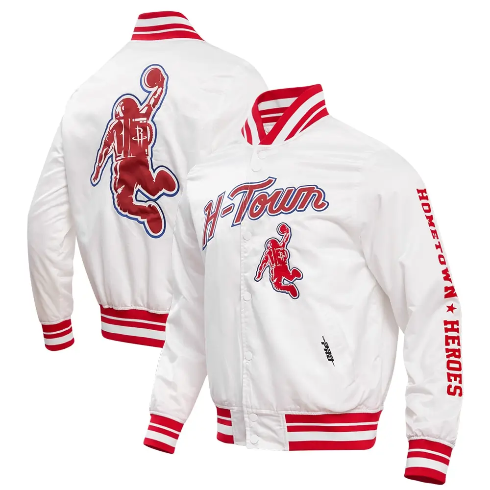 Houston Rockets City Edition Full-Snap White Satin Varsity Jacket - Image 6