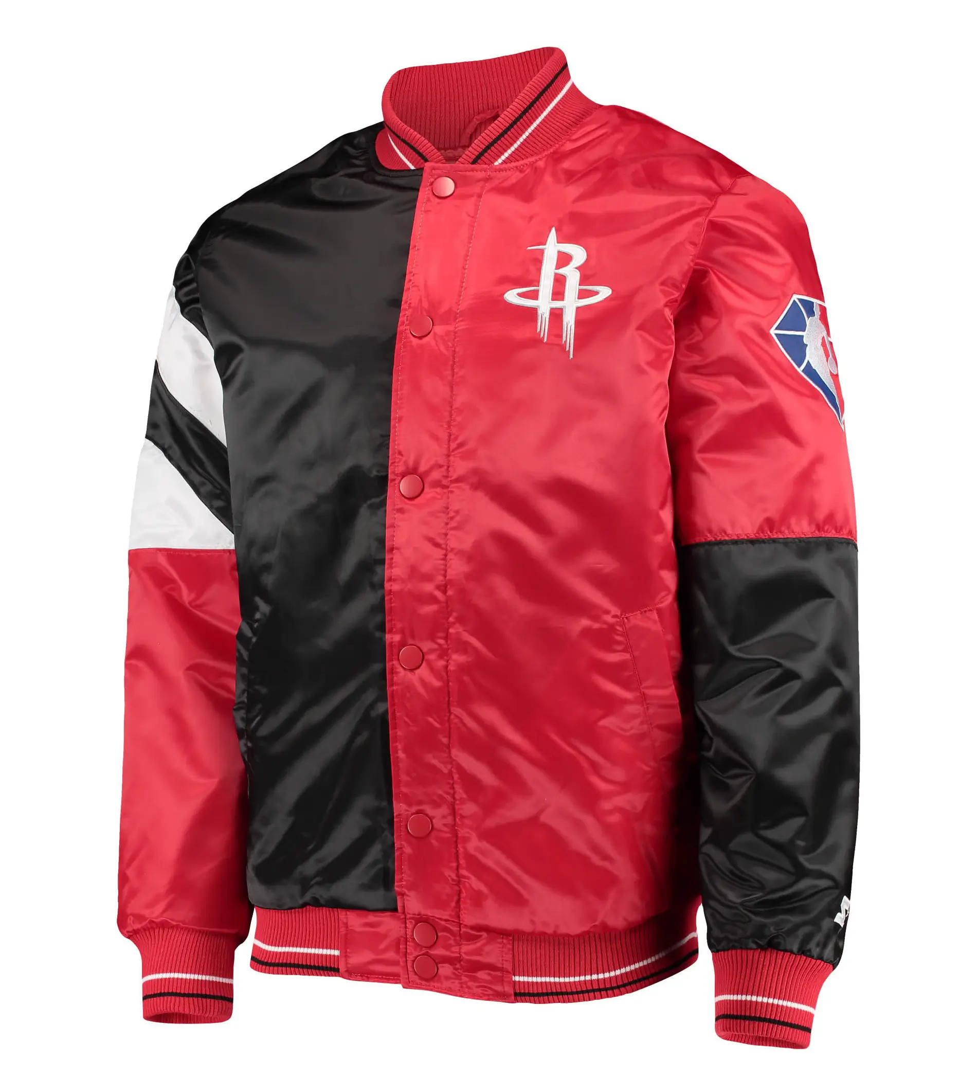 Houston Rockets 75th Anniversary Leader Black & Red Satin Varsity Jacket