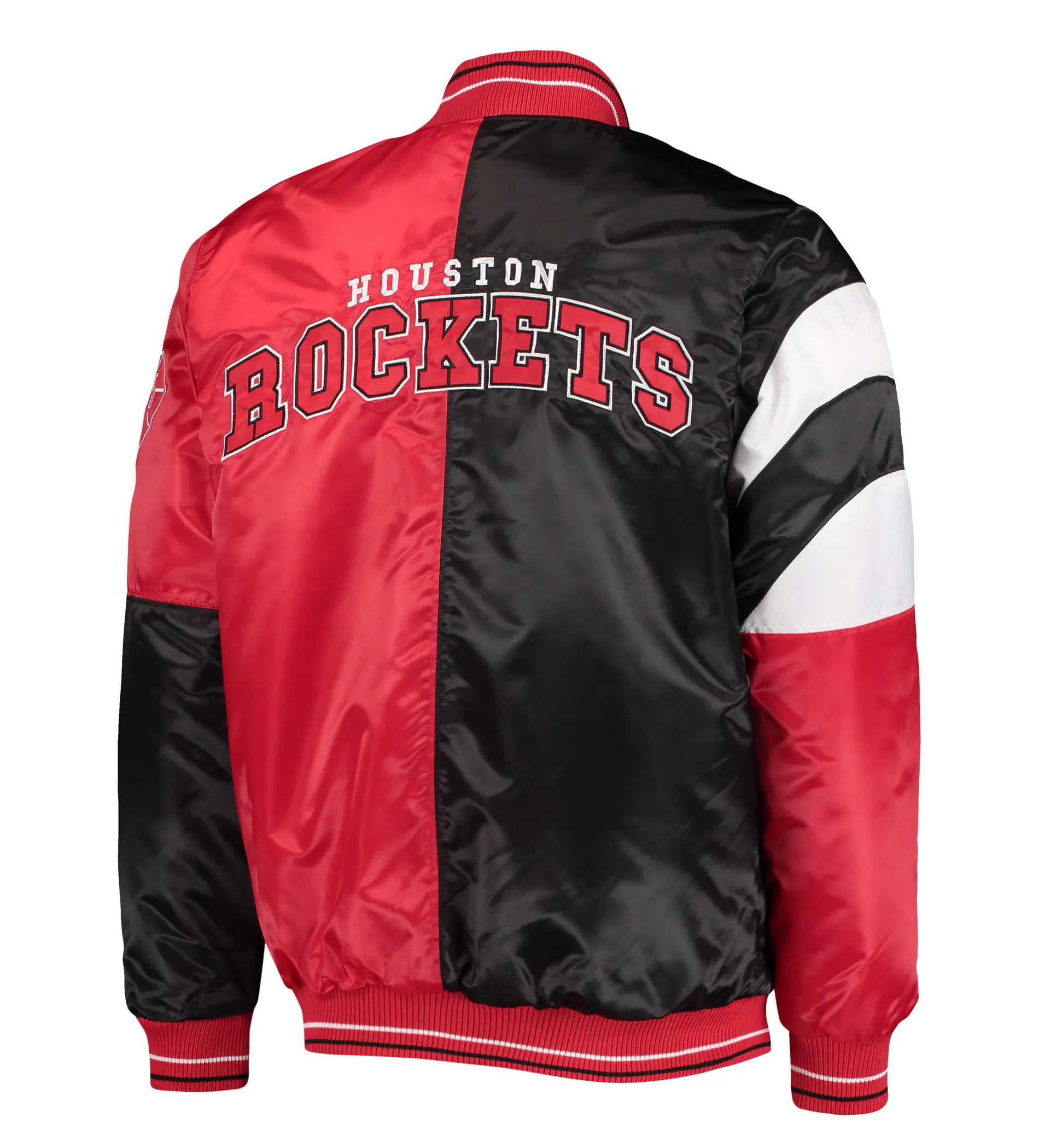Houston Rockets 75th Anniversary Leader Black & Red Satin Varsity Jacket - Image 2