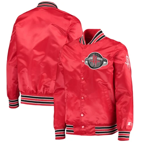 Houston Rockets The Diamond Classic Red Satin Full-Snap Varsity Jacket - Image 4