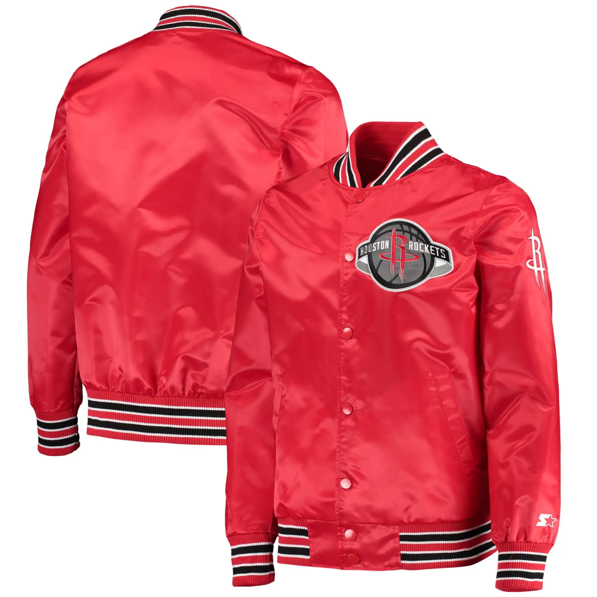 Houston Rockets The Diamond Classic Red Satin Full-Snap Varsity Jacket - Image 4