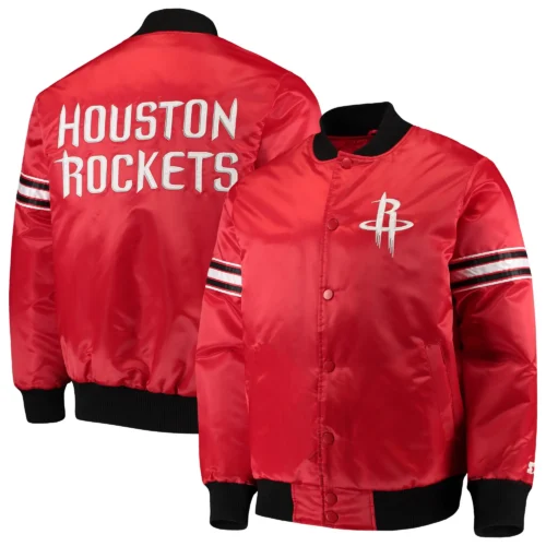 Houston Rockets The Draft Pick Full-Snap Red Satin Varsity Jacket - Image 4