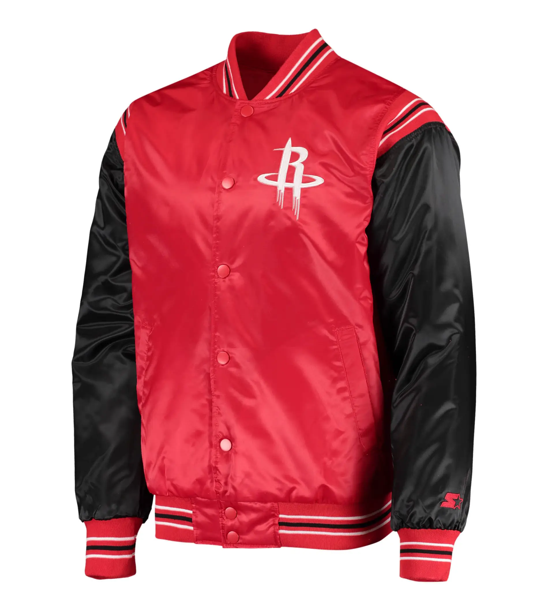 Houston Rockets The Enforcer Full-Snap Red & Black Satin Varsity Jacket