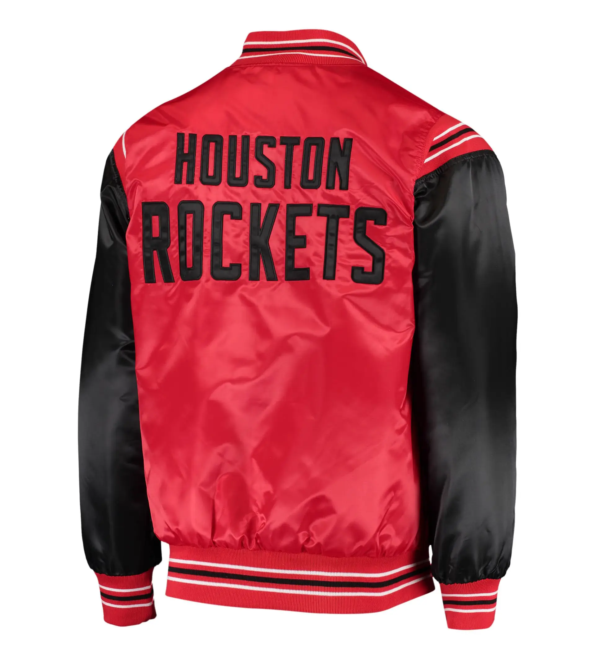 Houston Rockets The Enforcer Full-Snap Red & Black Satin Varsity Jacket - Image 2