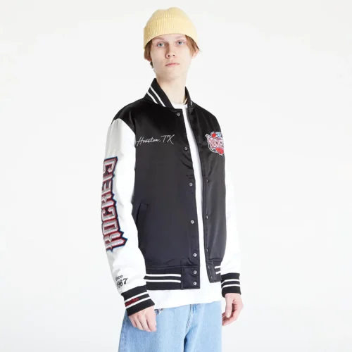 Houston Rockets Team Origins Black & White Satin Varsity Jacket - Image 4