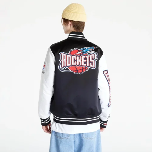 Houston Rockets Team Origins Black & White Satin Varsity Jacket - Image 8
