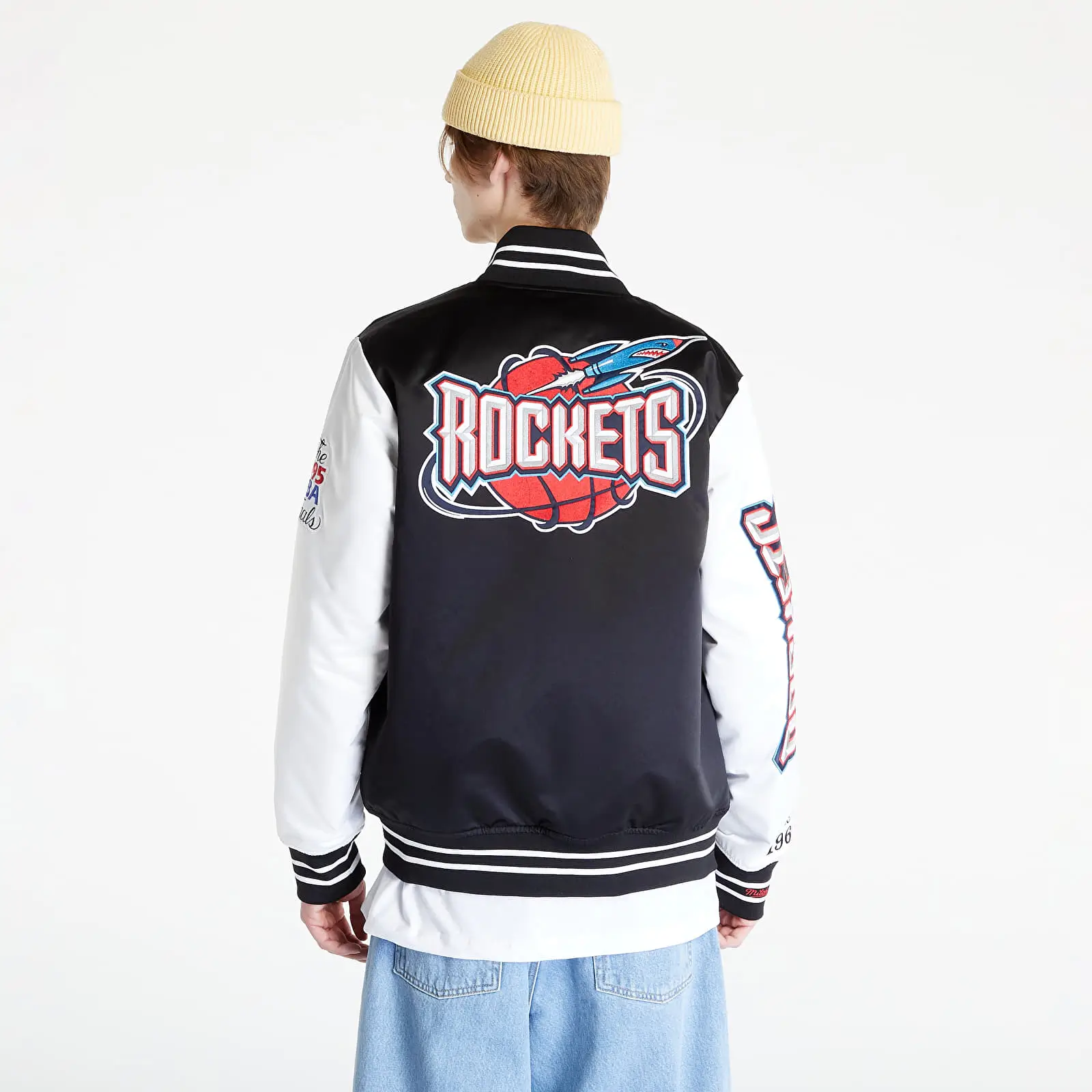 Houston Rockets Team Origins Black & White Satin Varsity Jacket - Image 8