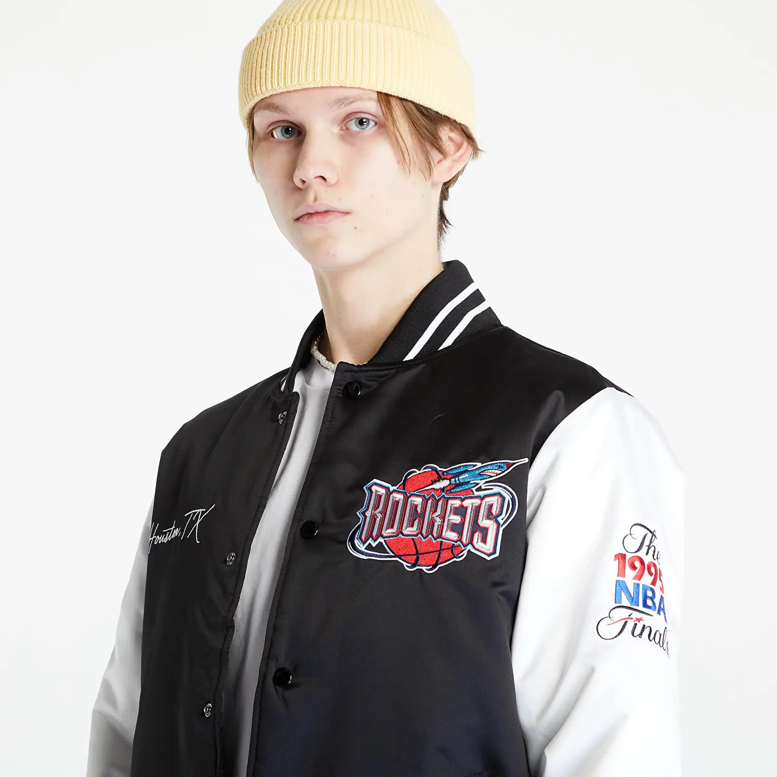Houston Rockets Team Origins Black & White Satin Varsity Jacket - Image 7