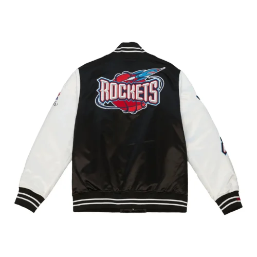Houston Rockets Team Origins Black & White Satin Varsity Jacket - Image 3
