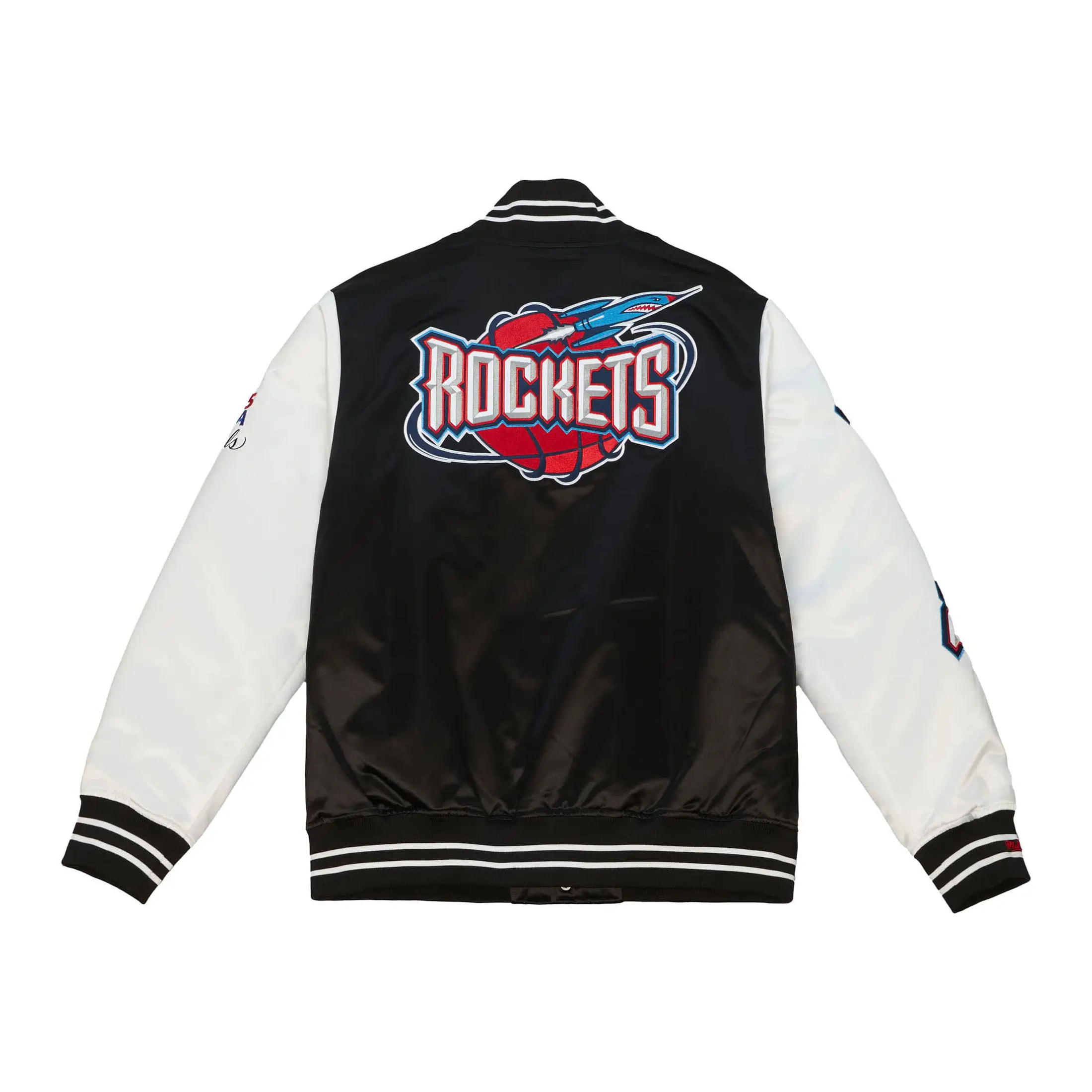 Houston Rockets Team Origins Black & White Satin Varsity Jacket - Image 3