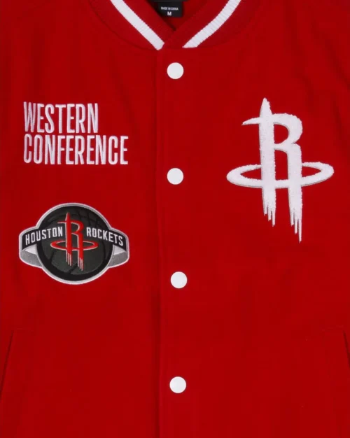 Houston Rockets Western Conference Red & White Wool Varsity Jacket - Image 3