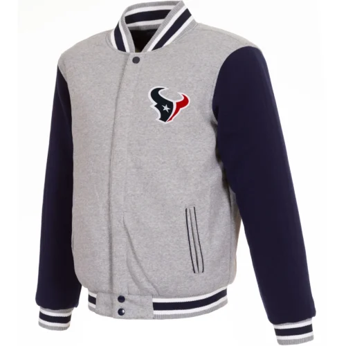 Houston Texans Classic Two Tone Gray / Navy Full - Wool Varsity Jacket