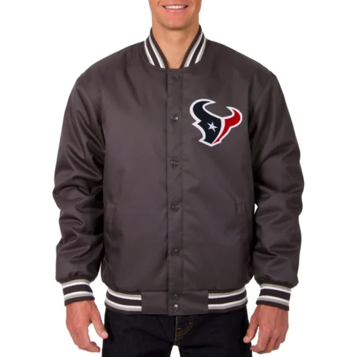 Houston Texans Classic Ribbed One Color Black Satin Varsity Jacket