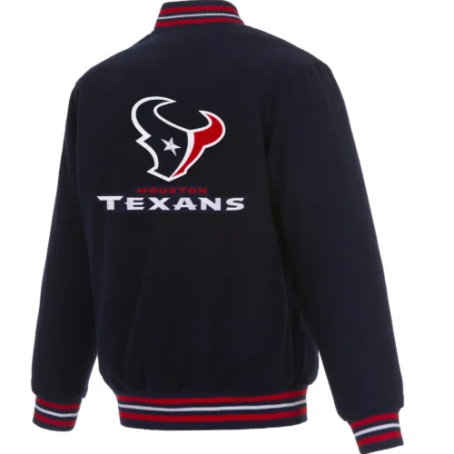 Alternative view of Houston Texans Football Team Players One Color Navy Full Wool Varsity Jacket