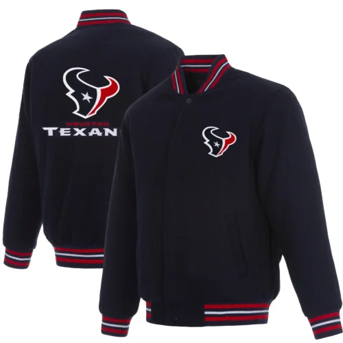 Houston Texans Football Team Players One Color Navy Full Wool Varsity Jacket - Image 3
