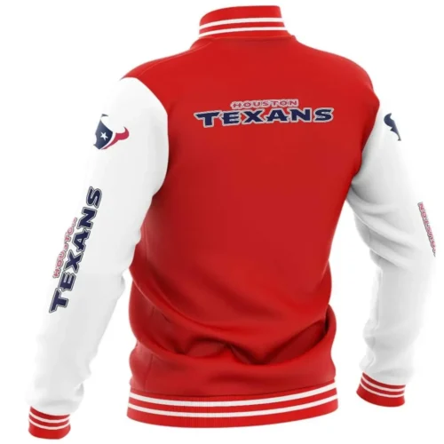 Alternative view of Houston Texans Satin Red & White Wool Varsity Jacket