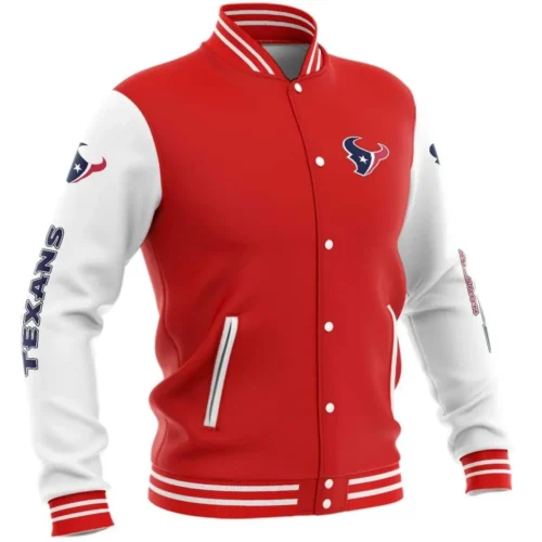 Houston Texans Satin Red & White Wool Varsity Jacket