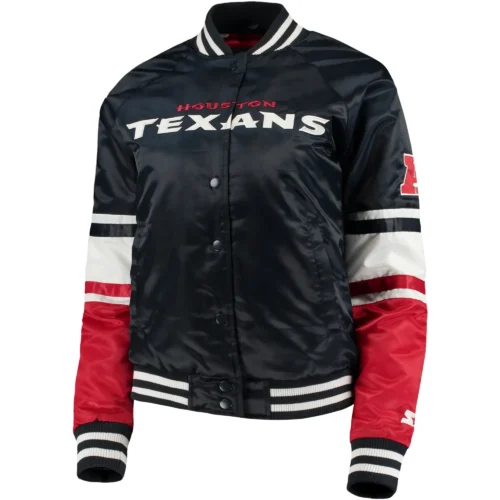Houston Texans Women's Victory Cheer Raglan Navy Satin Varsity Jacket