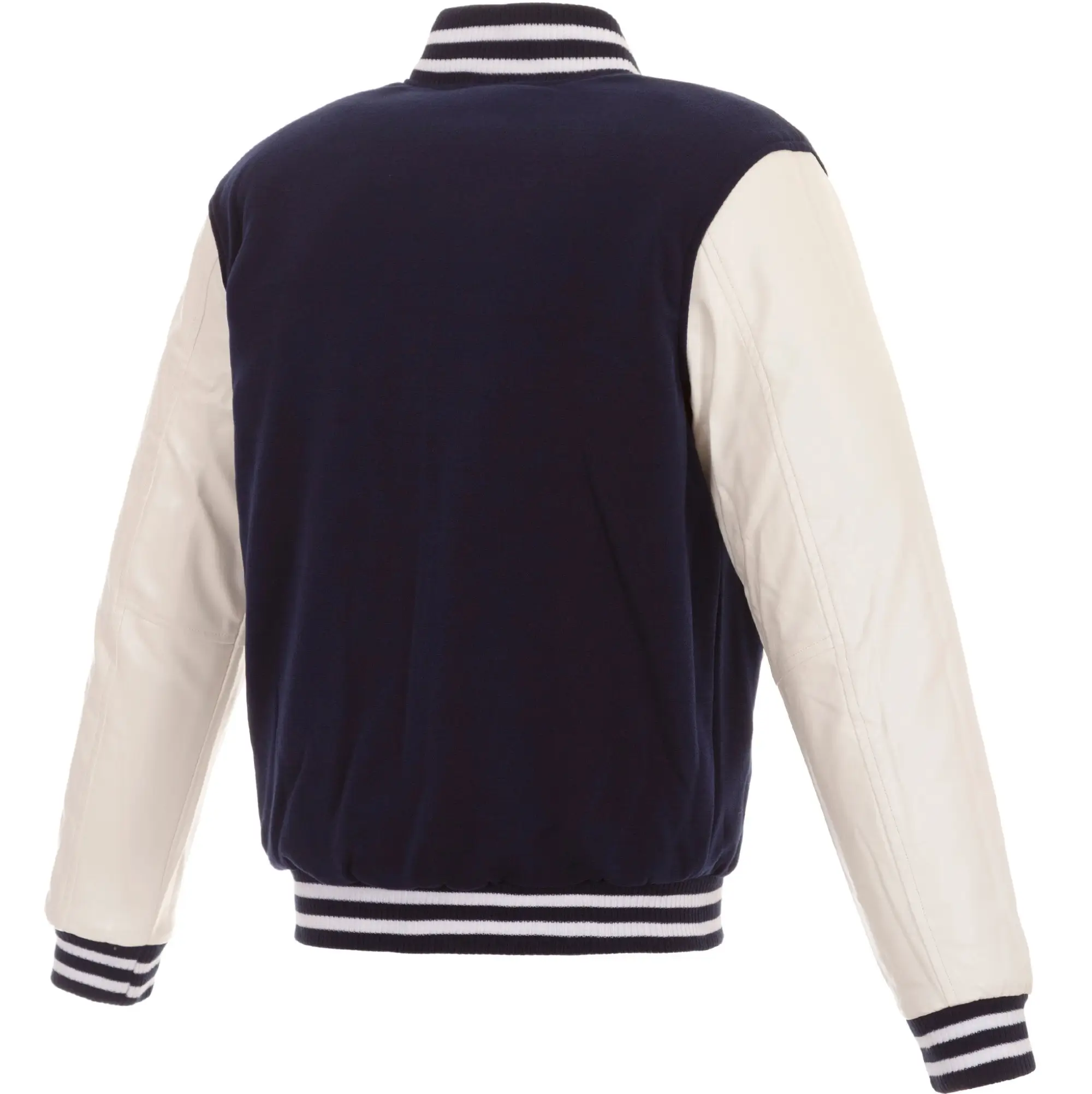 Houston Texans Two Tone Navy / White Wool & Leather Varsity Jacket - Image 2