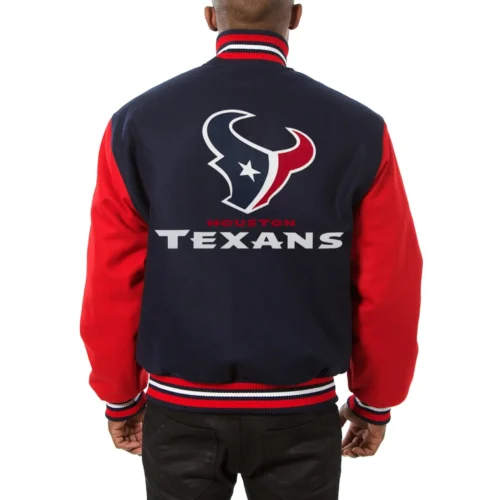 Alternative view of Houston Texans Handmade Two Tone Navy/Red Wool Varsity Jacket