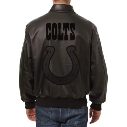 Alternative view of Indianapolis Colts Shirt Collar Full Leather Black Tonal Varsity Jacket
