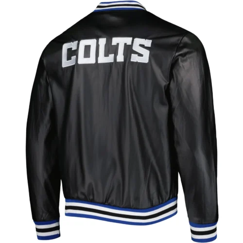 Alternative view of Indianapolis Colts Metallic Bomber Full-Snap Black Leather Jacket