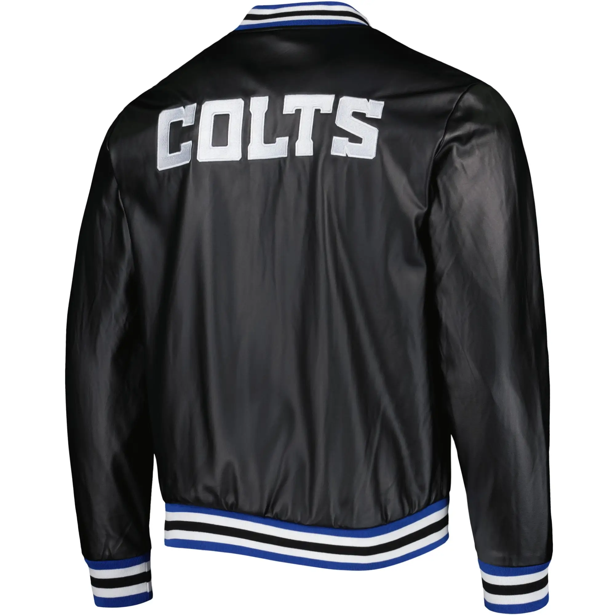 Indianapolis Colts Metallic Bomber Full-Snap Black Leather Jacket - Image 2