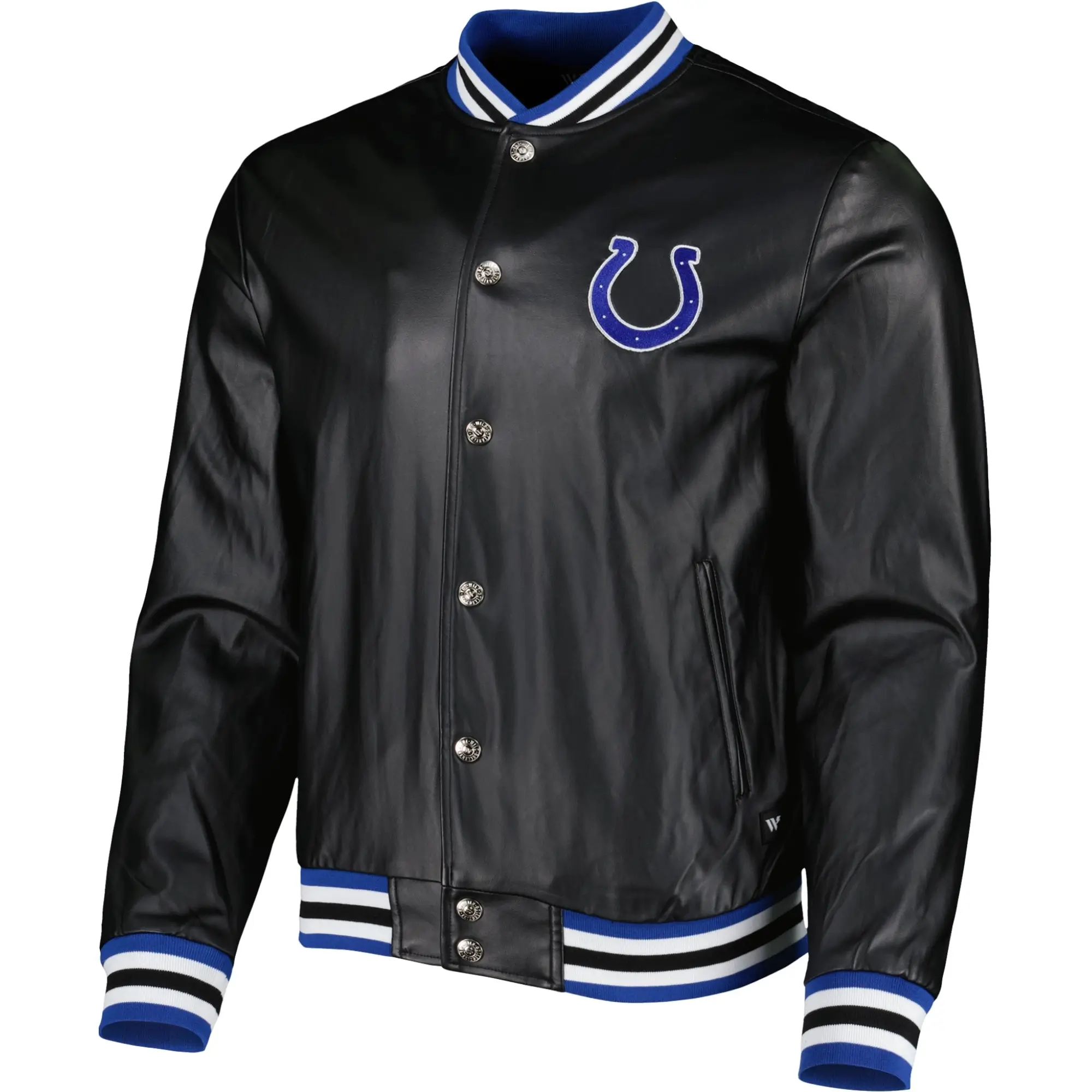 Indianapolis Colts Metallic Bomber Full-Snap Black Leather Jacket